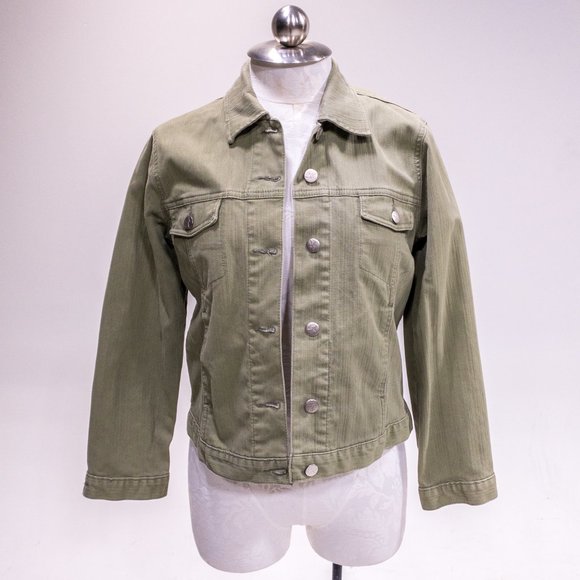 Anthropologie S Cotton Jean Jacket Light Green Tan Grey - Picture 5 of 14
